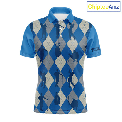Blue Argyle Mens Golf Polo Shirts, Golf Shirts Custom Team Golf Polo For Men Team Golf Tops NBT489