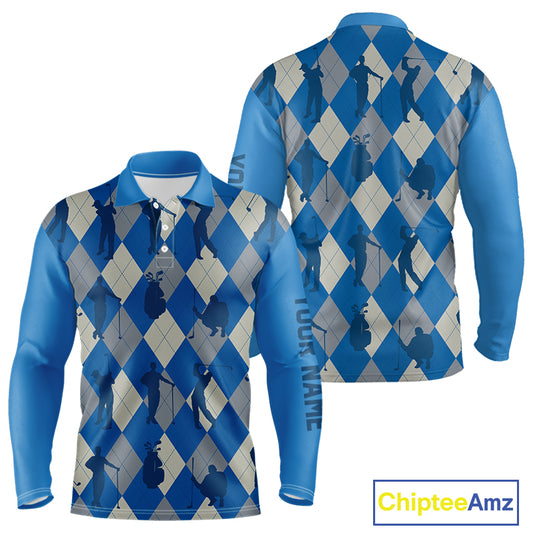 Blue Argyle Mens Golf Polo Shirts, Golf Shirts Custom Team Golf Polo For Men Team Golf Tops NBT489