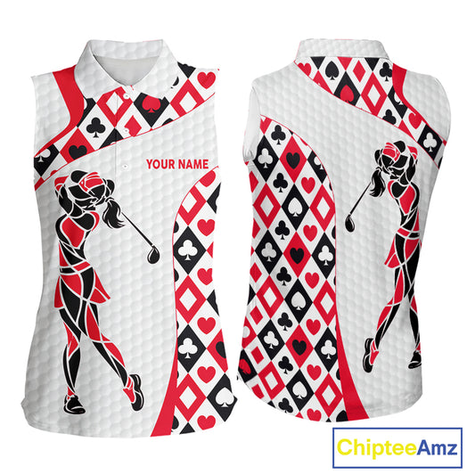 Personalized Poker Womens Sleeveless Golf Polo Shirt Custom Name Funny Golf Top For Team, Golfer Gift For Ladies NBT497