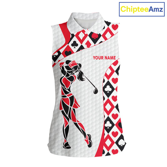 Personalized Poker Womens Sleeveless Golf Polo Shirt Custom Name Funny Golf Top For Team, Golfer Gift For Ladies NBT497