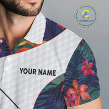Load image into Gallery viewer, Custom Name Colorful Tropical Pattern Golf Men's Polo Shirt, White Golf Shirt, Team Golf Top NBT498