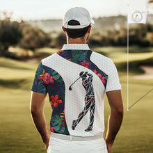 Load image into Gallery viewer, Custom Name Colorful Tropical Pattern Golf Men's Polo Shirt, White Golf Shirt, Team Golf Top NBT498