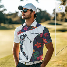 Load image into Gallery viewer, Custom Name Colorful Tropical Pattern Golf Men's Polo Shirt, White Golf Shirt, Team Golf Top NBT498