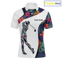 Load image into Gallery viewer, Custom Name Colorful Tropical Pattern Golf Men's Polo Shirt, White Golf Shirt, Team Golf Top NBT498