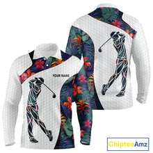 Load image into Gallery viewer, Custom Name Colorful Tropical Pattern Golf Men's Polo Shirt, White Golf Shirt, Team Golf Top NBT498