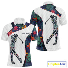 Load image into Gallery viewer, Custom Name Colorful Tropical Pattern Golf Men's Polo Shirt, White Golf Shirt, Team Golf Top NBT498