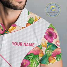 Load image into Gallery viewer, Colorful Tropical Pattern Mens Golf Polo Shirt Custom Name White Golf Shirt, Golf Gifts NBT499