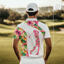 Load image into Gallery viewer, Colorful Tropical Pattern Mens Golf Polo Shirt Custom Name White Golf Shirt, Golf Gifts NBT499