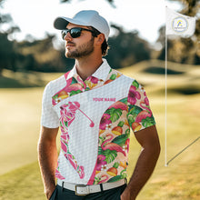 Load image into Gallery viewer, Colorful Tropical Pattern Mens Golf Polo Shirt Custom Name White Golf Shirt, Golf Gifts NBT499