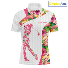 Load image into Gallery viewer, Colorful Tropical Pattern Mens Golf Polo Shirt Custom Name White Golf Shirt, Golf Gifts NBT499