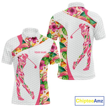 Load image into Gallery viewer, Colorful Tropical Pattern Mens Golf Polo Shirt Custom Name White Golf Shirt, Golf Gifts NBT499