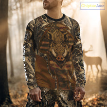 Load image into Gallery viewer, Personalized Wild Boar Hunting Brown Camo US Flag Printed Shirts, Hunting Gifts NBT235