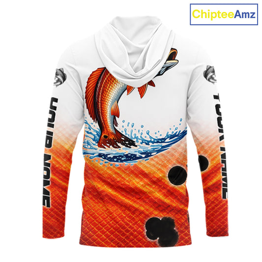 Redfish Fishing Scales Custom Name UV Protection Long Sleeve Hooded Fishing Shirts NBT514