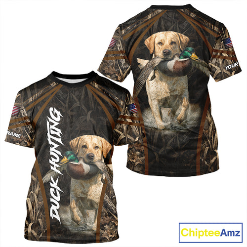 Waterfowl Duck Hunting Yellow Labrador Retriever Camo US Flag 3D Shirts, Duck Hunting Gifts NBT239