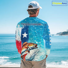 Load image into Gallery viewer, Texas Redfish Fishing Texas Flag, Blue Sea Wave Ocean Camo Long Sleeve Redfish Fishing Shirt NBT867