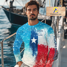 Load image into Gallery viewer, Texas Catfish Fishing Texas Flag, Blue Sea Wave Ocean Camo Long Sleeve Catfish Fishing Shirt NBT868