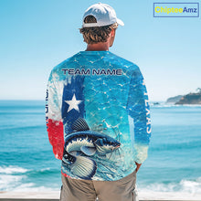 Load image into Gallery viewer, Texas Catfish Fishing Texas Flag, Blue Sea Wave Ocean Camo Long Sleeve Catfish Fishing Shirt NBT868