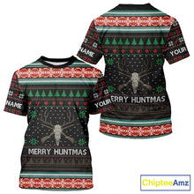 Load image into Gallery viewer, Merry Huntmas Deer Hunting Skull Custom Name Ugly Christmas All Over Printed Shirts, Christmas Gift NBT299