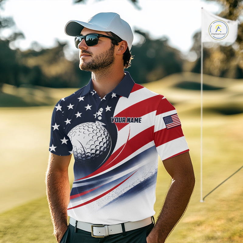 America 250th Anniversary Mens Golf Polo Shirt Custom Name Patriotic USA Golf Shirts, Golf Gift NBT790