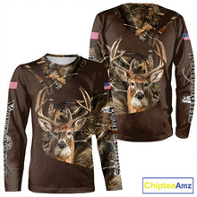 Load image into Gallery viewer, Deer Hunting Big Game Brown Camo US Flag Custom Name 3D All Over Print Shirts, Hunting Gifts NBT263