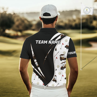 Personalized Golf Gift For Men, Custom Name Golf Polo Shirt, Golf Cart Pattern Polo For Golf Lovers NBT804