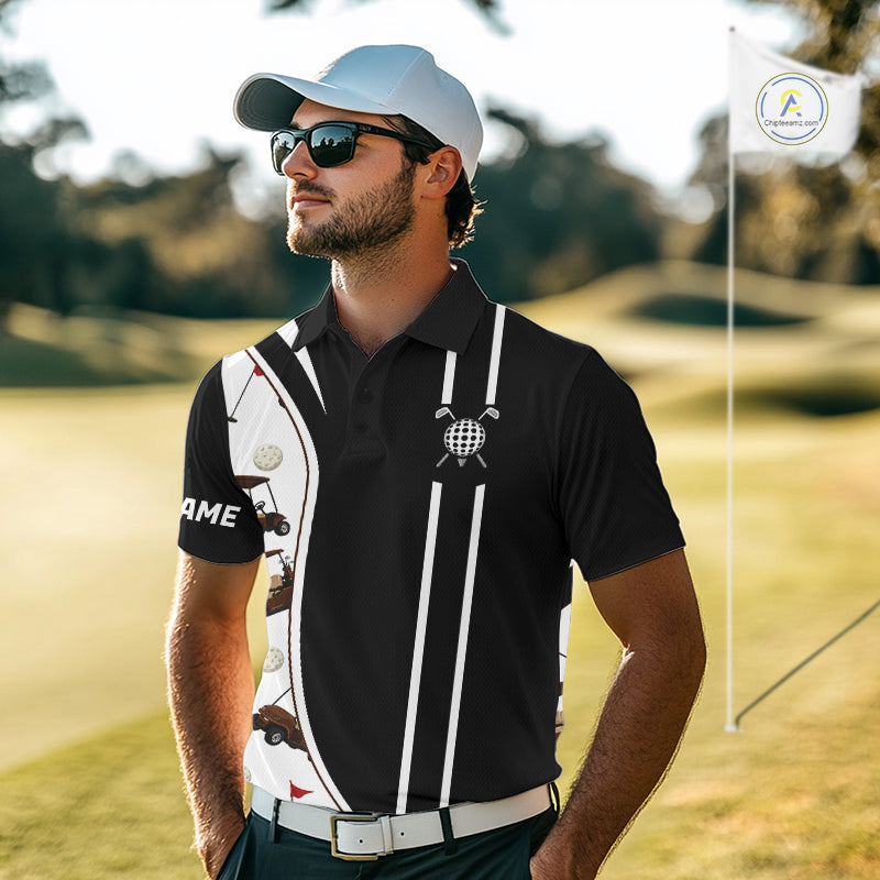 Personalized Golf Gift For Men, Custom Name Golf Polo Shirt, Golf Cart Pattern Polo For Golf Lovers NBT804