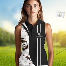 Load image into Gallery viewer, Front view of personalized golf cart pattern sleeveless polo shirt custom name gift