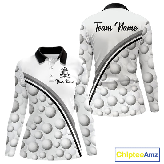 Golf Ball Gray Pattern Womens Golf Polo Shirts Custom Name Golf Ball Pattern, Golf Attire For Ladies NBT561