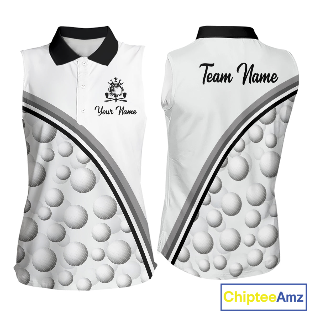 Golf Ball Gray Pattern Womens Sleeveless Golf Polo Shirts Custom Name Golf Ball Pattern, Golf Attire For Womens NBT561