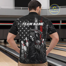 Load image into Gallery viewer, American Flag Custom Grim Reaper Bowling Quarter Zip Shirts For Men, Halloween Skull Bowling Shirt NBT884