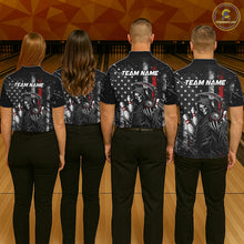 Load image into Gallery viewer, American Flag Custom Grim Reaper Bowling Quarter Zip Shirts For Men, Halloween Skull Bowling Shirt NBT884