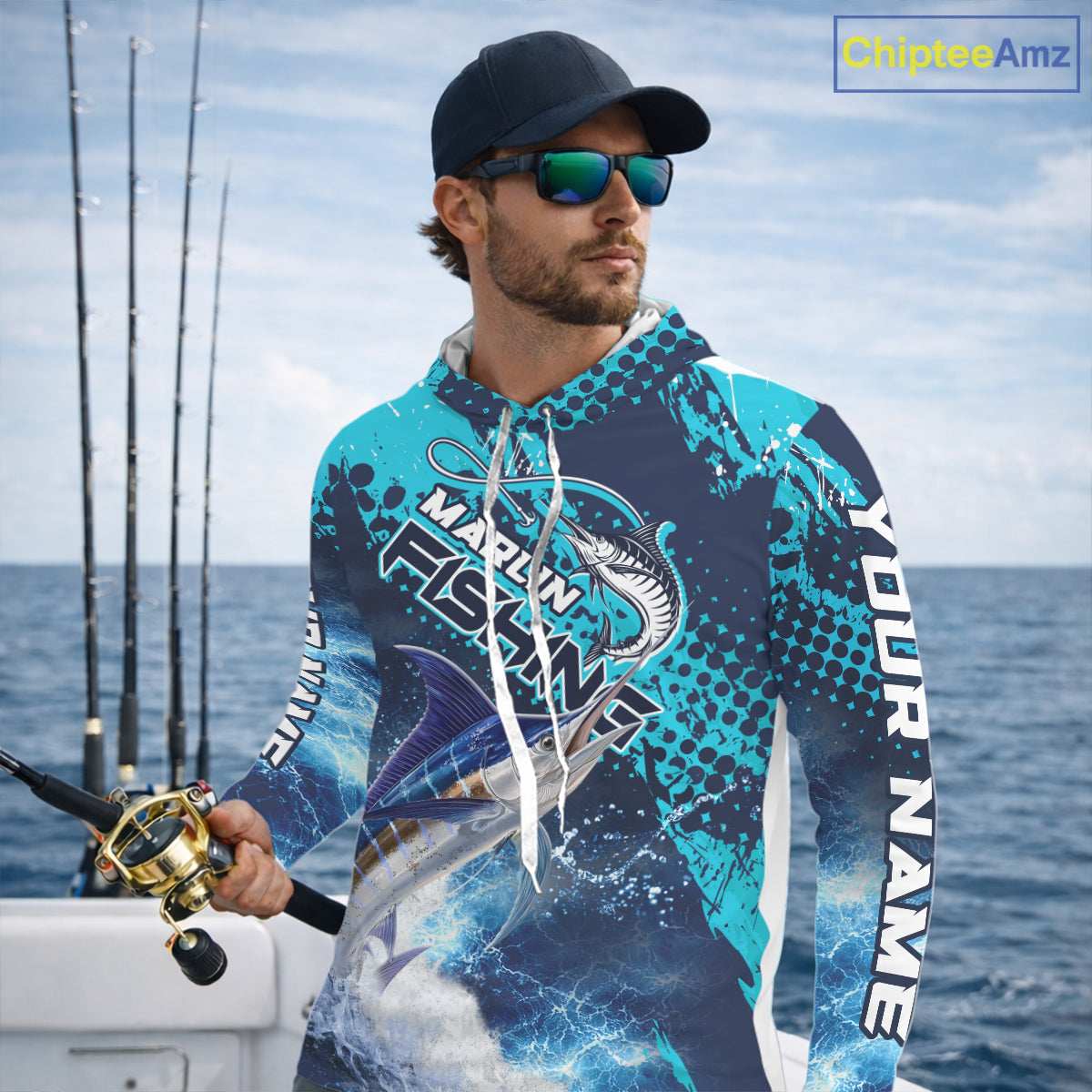 Thunder Lightning Marlin Performance Fishing Shirts with Hood, Marlin Offshore Fishing Shirts NBT452