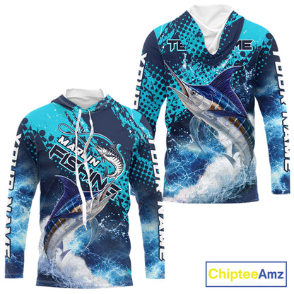 Thunder Lightning Marlin Performance Fishing Shirts with Hood, Marlin Offshore Fishing Shirts NBT452
