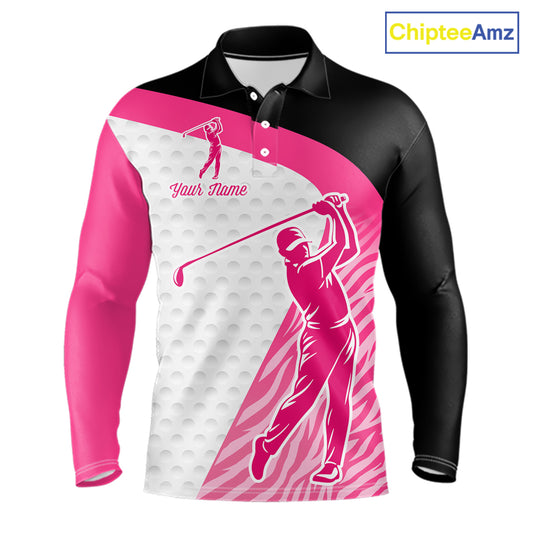 Pink Zebra Pattern Mens Golf Polo Shirts Custom Name Gift For Golf Lovers NBT580