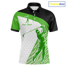 Load image into Gallery viewer, Green Zebra Pattern Mens Golf Polo Shirts Custom Name Gift For Golf Lovers NBT581