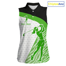 Load image into Gallery viewer, Green Zebra Pattern Womens Sleeveless Golf Polo Shirts Custom Name Gift For Golf Lovers NBT581