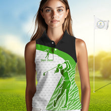 Load image into Gallery viewer, Green Zebra Pattern Womens Sleeveless Golf Polo Shirts Custom Name Gift For Golf Lovers NBT581