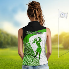 Load image into Gallery viewer, Green Zebra Pattern Womens Sleeveless Golf Polo Shirts Custom Name Gift For Golf Lovers NBT581