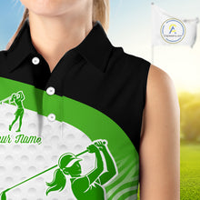 Load image into Gallery viewer, Green Zebra Pattern Womens Sleeveless Golf Polo Shirts Custom Name Gift For Golf Lovers NBT581