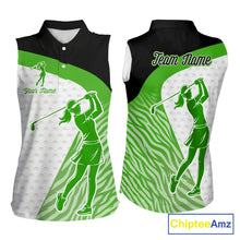 Load image into Gallery viewer, Green Zebra Pattern Womens Sleeveless Golf Polo Shirts Custom Name Gift For Golf Lovers NBT581