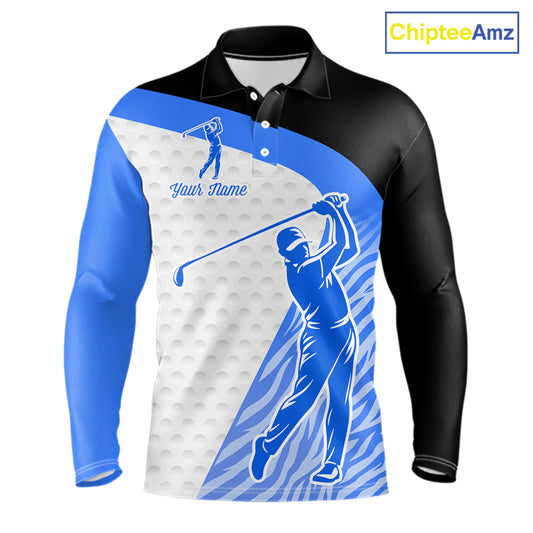 Blue Zebra Pattern Mens Golf Polo Shirts Custom Name Gift For Golf Lovers NBT582
