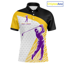 Load image into Gallery viewer, Yellow &amp; Purple  Zebra Pattern Mens Golf Polo Shirts Custom Name Gift For Golf Lovers NBT583