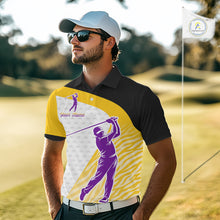 Load image into Gallery viewer, Yellow &amp; Purple  Zebra Pattern Mens Golf Polo Shirts Custom Name Gift For Golf Lovers NBT583