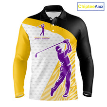 Load image into Gallery viewer, Yellow &amp; Purple  Zebra Pattern Mens Golf Polo Shirts Custom Name Gift For Golf Lovers NBT583