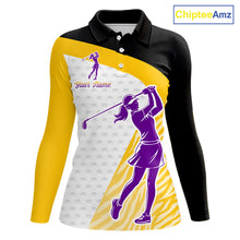 Load image into Gallery viewer, Yellow &amp; Purple  Zebra Pattern Womens Golf Polo Shirts Custom Name Gift For Golf Lovers NBT583