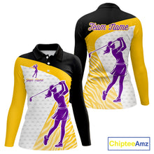 Load image into Gallery viewer, Yellow &amp; Purple  Zebra Pattern Womens Golf Polo Shirts Custom Name Gift For Golf Lovers NBT583