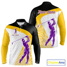 Load image into Gallery viewer, Yellow &amp; Purple  Zebra Pattern Mens Golf Polo Shirts Custom Name Gift For Golf Lovers NBT583