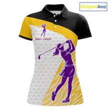 Load image into Gallery viewer, Yellow &amp; Purple  Zebra Pattern Womens Golf Polo Shirts Custom Name Gift For Golf Lovers NBT583