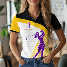 Load image into Gallery viewer, Yellow &amp; Purple  Zebra Pattern Womens Golf Polo Shirts Custom Name Gift For Golf Lovers NBT583