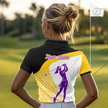 Load image into Gallery viewer, Yellow &amp; Purple  Zebra Pattern Womens Golf Polo Shirts Custom Name Gift For Golf Lovers NBT583